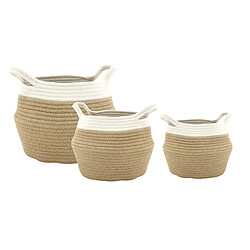 Aubry Gaspard Set de 3 corbeilles en corde blanc et naturel avec 2 anses.