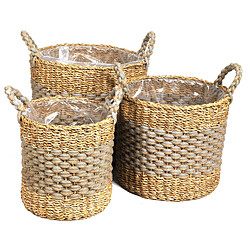 PANIER SEAGRASS PANIER RANGEMENT CACHE POTS EN ALGUE MARINE ET JUTE H28CM/H32CM+Natural Living