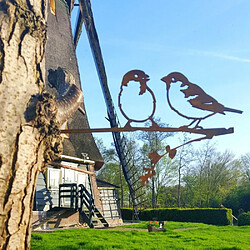 Avis Metalbird Oiseaux sur pique couple de moineaux en acier corten Hauteur 14cm.