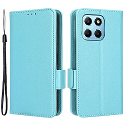 Etui en PU texture litchi, fermoir magnétique double, anti-chocs avec support pour votre Honor X8 5G - bleu clair