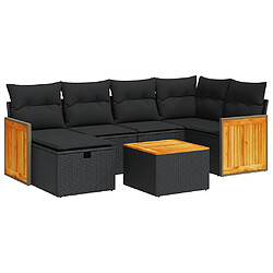 vidaXL Salon de jardin 7 pcs avec coussins noir résine tressée