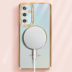 Avizar Coque Diamant pour Samsung Galaxy A15 MagSafe Contour Strass Dorée pas cher