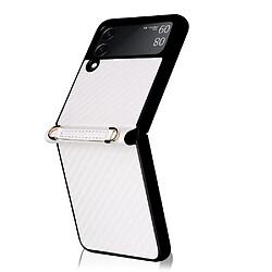 Coque en TPU + PU texture en fibre de carbone avec lanière blanc pour votre Samsung Galaxy Z Flip3 5G