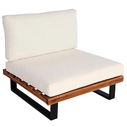 Decoshop26 Fauteuil lounge de jardin en bois d'acacia marron et aluminium coussin blanc crème 04_0006848