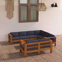 Maison Chic Ensemble Tables et chaises d'extérieur 8 pcs avec coussins,Salon de jardin gris foncé Bois d'acacia -GKD955482