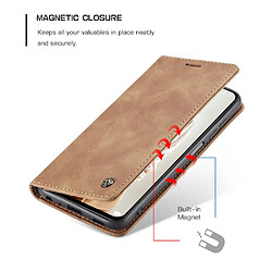 Caseme Etui en PU Aspiration automatique simple avec support marron pour votre Xiaomi Redmi Note 10 4G/Note 10S