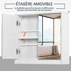 Homcom Armoire murale miroir salle de bain 2 étagères dim. 48L x 14l x 45H cm panneaux particules MDF blanc pas cher