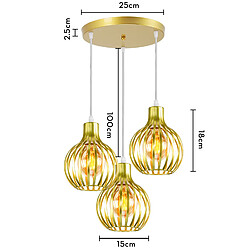 Stoex Lustre Moderne Plafonnier D'Intérieur Rétro 3 Lumières Suspension Vintage Suspension Lustre E27 Métal Or Pour Chambre, Salle À Manger, Bureau pas cher