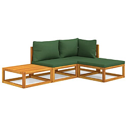 Maison Chic Salon de jardin 4 pcs + coussins - Mobilier/Meubles de jardin - Table et chaises d'extérieur vert bois massif -MN64990