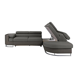 Vente-Unique Canapé d'angle droit convertible en tissu et simili gris et anthracite MYSEN II pas cher