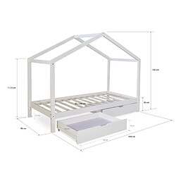 Avis Homestyle4U Lit cabane enfant 90x200 avec tiroirs bois Gris