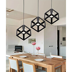 Stoex Lustre Creative Cube Plafonnier Antique Noire 3 Lumières Suspension Luminaire Rétro en Métal, Pour Bureau, Chambre À Coucher, Cuisine, Bar, E27