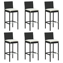 vidaXL Tabourets de bar avec coussins lot de 6 noir résine tressée