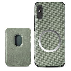 Coque en TPU + PU Anti-rayures, anti-choc, texture fibre de carbone avec porte-carte, vert pour votre Xiaomi Redmi 9A