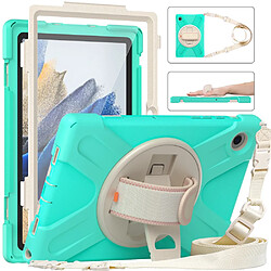 Coque en silicone avec béquille rotative et bandoulière Vert menthe pour votre Samsung Galaxy Tab A8 10.5 (2021)