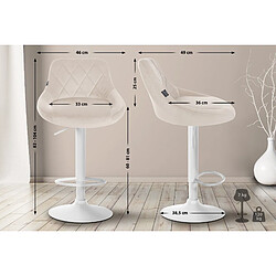 Decoshop26 Tabouret de bar en velours crème coutures décoratives pivotant support métal blanc TDB10660