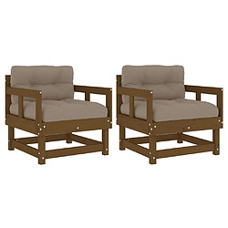 Maison Chic Lot de 2 Chaises de jardin,Fauteuil d'extérieur avec coussins marron miel -MN24986