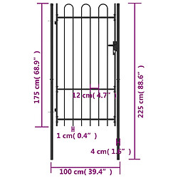 Acheter vidaXL Portillon simple porte avec dessus arqué Acier 1x1,75 m Noir