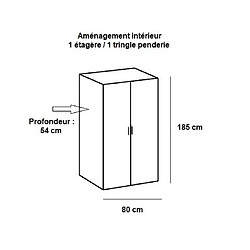 Inside 75 Armoire penderie 2 portes MALTA chêne façade laquée blanc cassé L : 80 cm