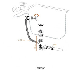 WIRQUIN Vidage de baignoire a cable L700 - Siphon cobra en ABS