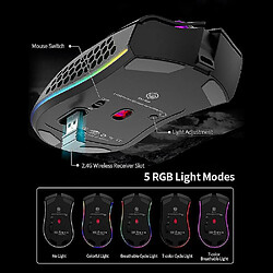 Avis Universal Souris de jeu sans fil à 2,4 GHz avec effet lumineux RVB 3 souris en nid d'abeille DPI creused réglable