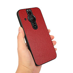 Coque en TPU + cuir véritable texture litchi, anti-rayures rouge pour votre Sony Xperia Pro-I