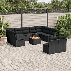 vidaXL Salon de jardin 12 pcs avec coussins noir résine tressée