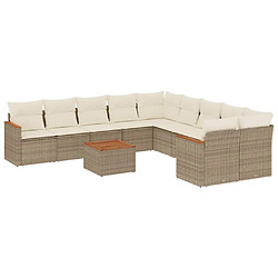 Maison Chic Salon de jardin 11 pcs avec coussins | Ensemble de Table et chaises | Mobilier d'Extérieur beige résine tressée -GKD29008