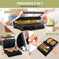 Acheter Helloshop26 Grill multifonction electrique 1800-2000w tactile intelligent ouverture à 180° minuterie 4h 5 modes automatiques double plaques 20_0005308