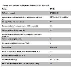 Réfrigérateur combiné intégrable à glissière 242l - cfbd2650e1 - CANDY