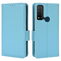 Etui en PU texture litchi, double fermeture magnétique avec support, bleu clair pour votre TCL 20 R 5G/Bremen 5G/20AX 5G