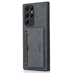 Coque en TPU + PU avec béquille et porte-carte gris foncé pour votre Samsung Galaxy S22 Ultra 5G