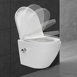 Avis Ecd Germany WC suspendu en céramique cuvette sans rebord long fonction bidet avec siège