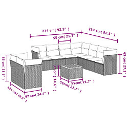 Avis Maison Chic Salon de jardin avec coussins 10 pcs | Ensemble de Table et chaises | Mobilier d'Extérieur gris résine tressée -GKD22665