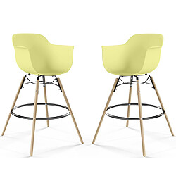 ICONIK INTERIOR Tabouret de Bar - Design Scandinave - Pieds en Bois - Lot de 2 - Nordika Jaune pâle