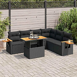 vidaXL Salon de jardin 6 pcs avec coussins noir résine tressée acacia