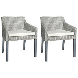 Maison Chic Lot de 2 Chaises à manger avec coussins,Chaises de cuisine style scandinave - gris rotin naturel -MN20977