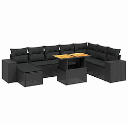 Maison Chic Ensemble Tables et chaises d'extérieur 9 pcs avec coussins,Salon de jardin noir résine tressée -GKD886965