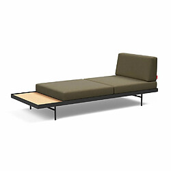 Acheter Inside 75 INNOVATION LIVING Canapé design PURI convertible lit 195*80 cm tissu Vivus Dusty Olive, avec table chêne