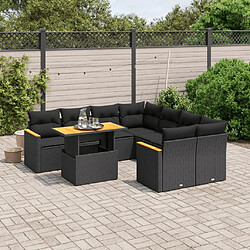 Maison Chic Ensemble Tables et chaises d'extérieur 9 pcs avec coussins,Salon de jardin noir résine tressée -GKD893293