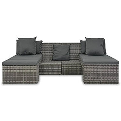 Acheter Maison Chic Salon de jardin 4 pcs + coussins - Mobilier/Meubles de jardin - Table et chaises d'extérieur Résine tressée Gris -MN29706