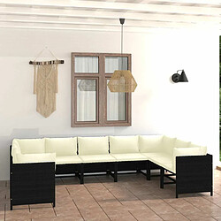 Maison Chic Salon de jardin 9 pcs + coussins - Mobilier/Meubles de jardin - Table et chaises d'extérieur Résine tressée Noir -MN18525