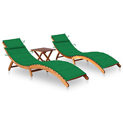 Helloshop26 Lot de 2 transats chaise longue bain de soleil lit de jardin terrasse meuble d'extérieur avec table et coussins acacia solide 02_0012110