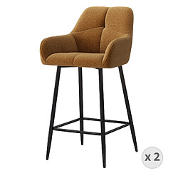 Moloo LEA-Tabouret de bar en tissu bouclé Ocre et métal noir (x2)