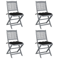 vidaXL Chaises pliables d'extérieur lot de 4 et coussins Bois d'acacia