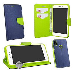 Htdmobiles Housse etui portefeuille pour Motorola One + film ecran - BLEU / VERT