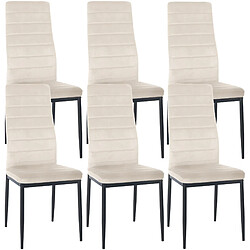 Decoshop26 Lot de 6 chaises de salle à manger design simple en tissu velours avec couture crème cadre en métal noir CDS10290