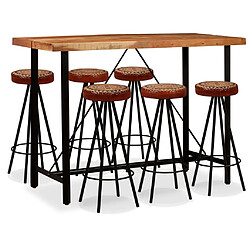 vidaXL Ensemble de bar 7 pcs Bois d'acacia Cuir véritable et toile