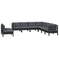 Avis Maison Chic Salon de jardin 9 pcs + coussins - Mobilier/Meubles de jardin - Table et chaises d'extérieur Noir Bois de pin solide -MN75868