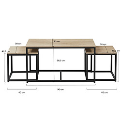 Acheter Le Quai Des Affaires Lot de 3 tables basses gigognes CALVI / Décor Chêne blanchi et Piètement métal noir